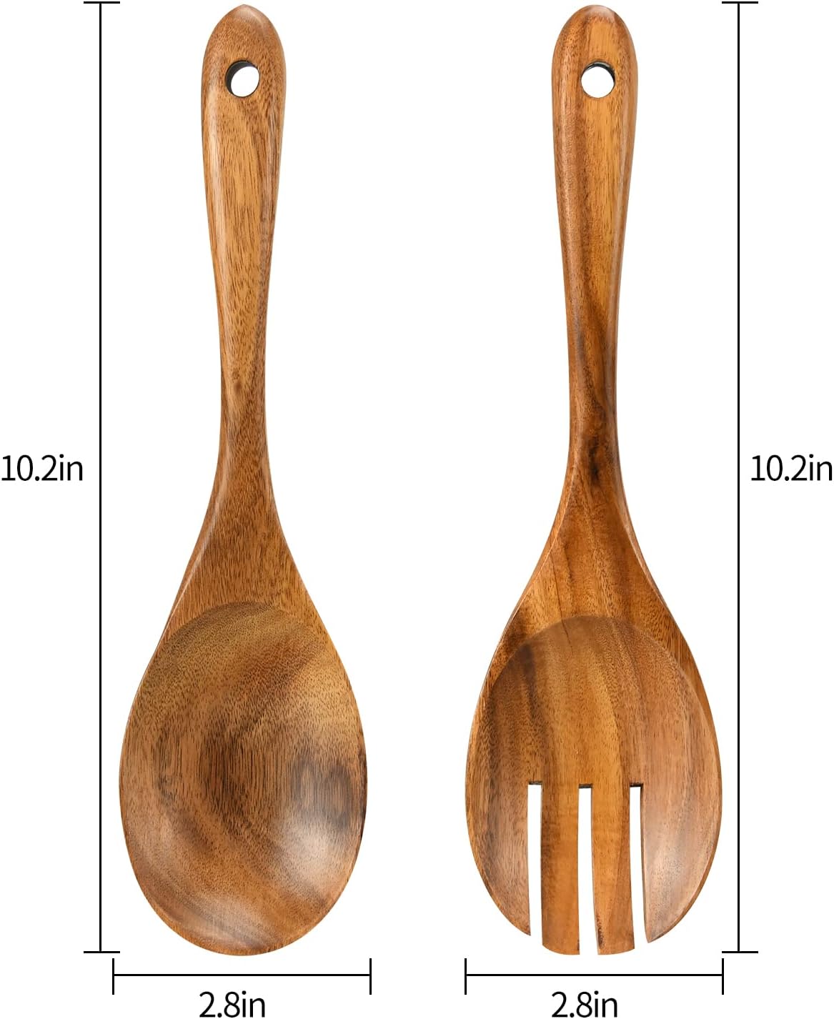 Salad Servers  Wood Salad Tongs  10.2in Salad Spoon and Fork Set  Long Handle Salad Server Set for Mixing  Tossing and Cooking