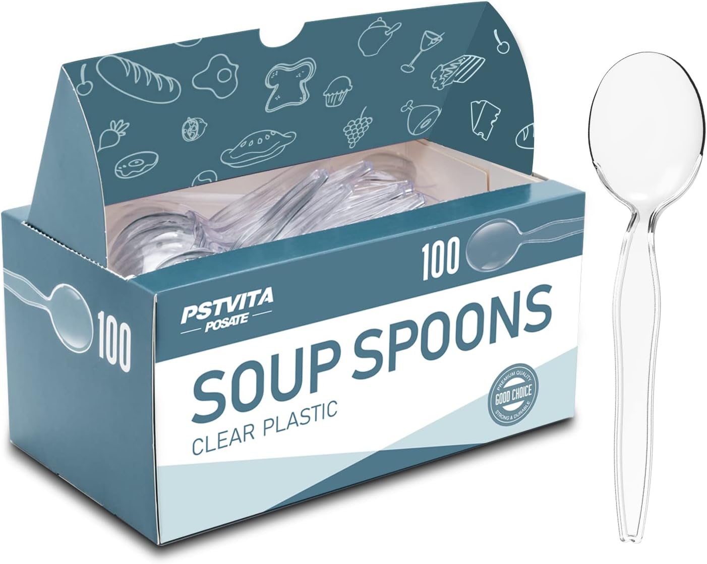 Plastic Soup Spoons  Heavyweight Clear Cutlery  Disposable Utensils for Party Supply  Pack of 100