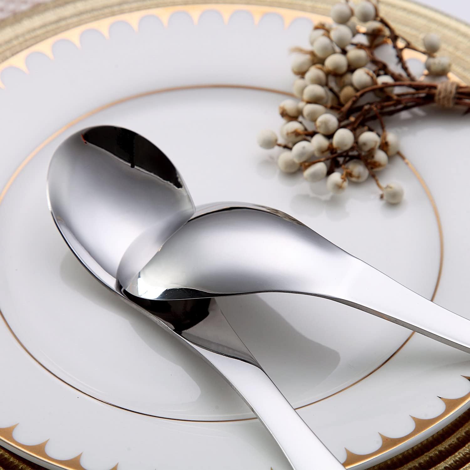 Kyraton Soup Spoons 4 Pieces  Stainless Steel Thick Heavy Weight Table Spoons  Asian Chinese Japanese Spoon Set for Cereal Ramen Dishwasher Safe