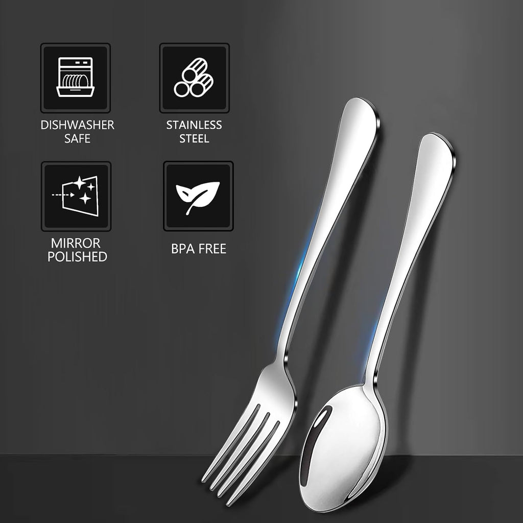 Forks and Spoons Set  10PCS 6.7" Salad Forks and 10PCS 6.7" Soup Spoons  Stainless Steel Silverware set of 20  Mirror Polished & Dishwasher Safe