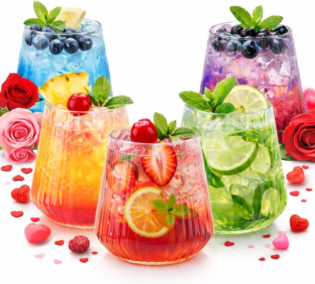 40 count Origami Ripple Unbreakable Stemless Plastic Wine Champagne Whiskey Glasses Elegant Durable Disposable Indoor Outdoor Ideal for Home  Office  Bars  Wedding  Ribbed 12 Ounce Cups (Clear)