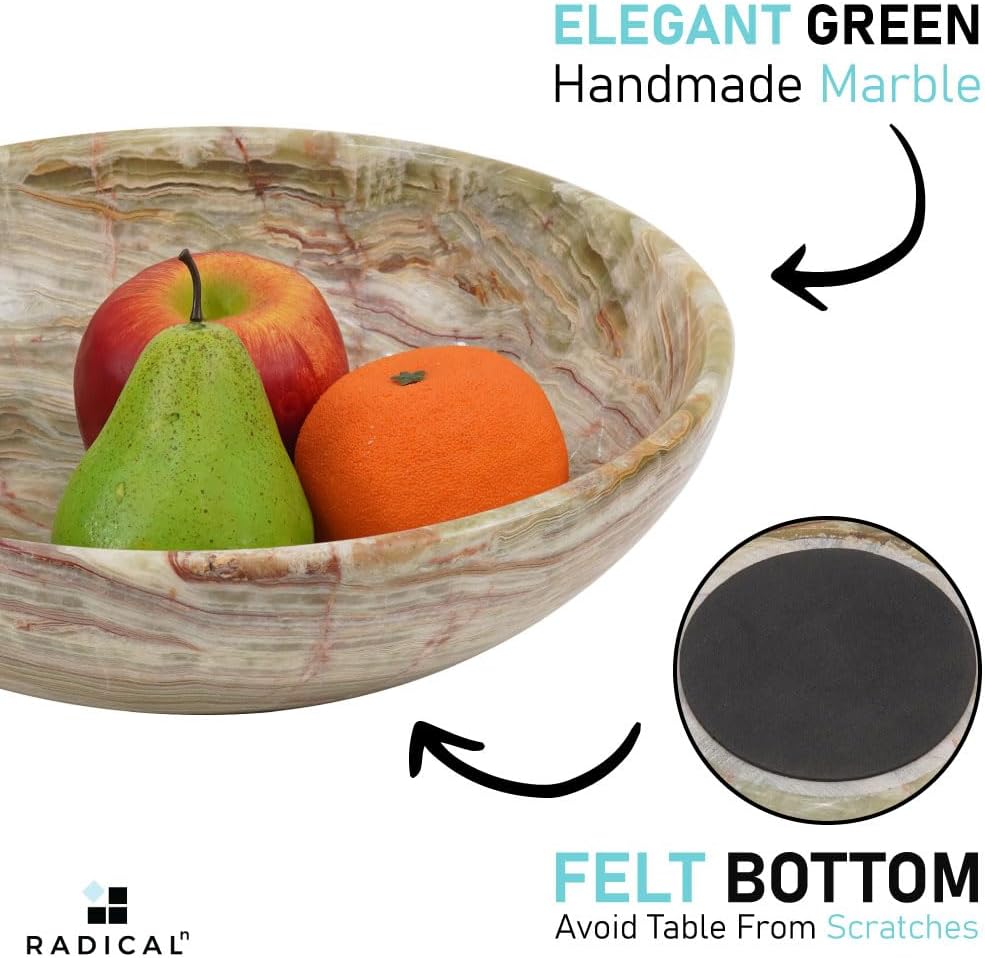 Radicaln Marble Fruit Bowl Green Onyx 12" Inch Modern Kitchen Table Handmade Fruits Holder - Simple Modern Kitchen Décor Bowl Serving Bowl  Potato Storage - Fruit Bowl For Dining Table