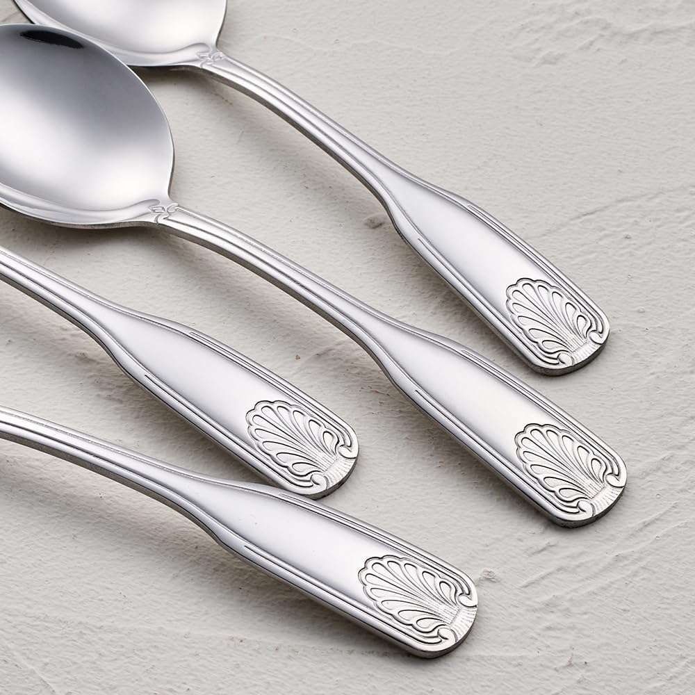 12-Piece Soup Spoon Set  6.4-Inch Stainless Steel Round Spoons Dessert Spoons  Shell Pattern Teaspoons  Mirror Polished spoons silverware  Dishwasher Safe
