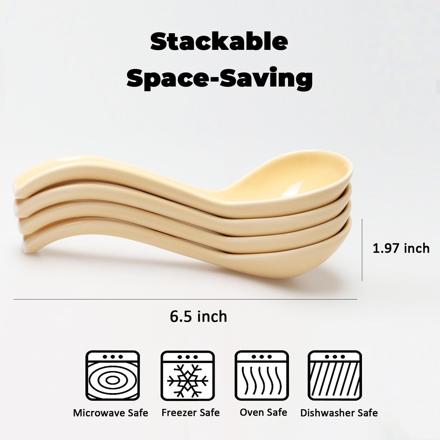 6.5 Inch Ceramic Asian Soup Spoons Easy to Hold Ramen Spoons Set of 4 Ceramic Chinese Spoon Set for Soup  Cereal  Pho  Noodles  Dumpling  Miso  Wonton  Dishwasher Safe (lemon-yellow)