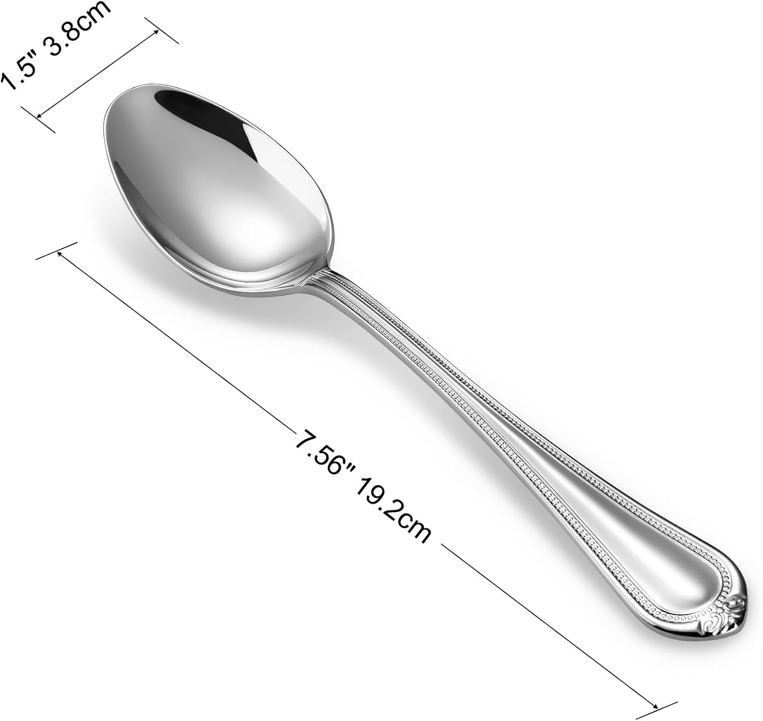 KEAWELL Pearl Edge 4-Piece Premium Spoon Set  18/10 Stainless Steel  Fine Silverware Spoons with Refined Bead Design  Brightly Polished  Dishwasher Safe (Silver  7.56" Dinner Spoons)