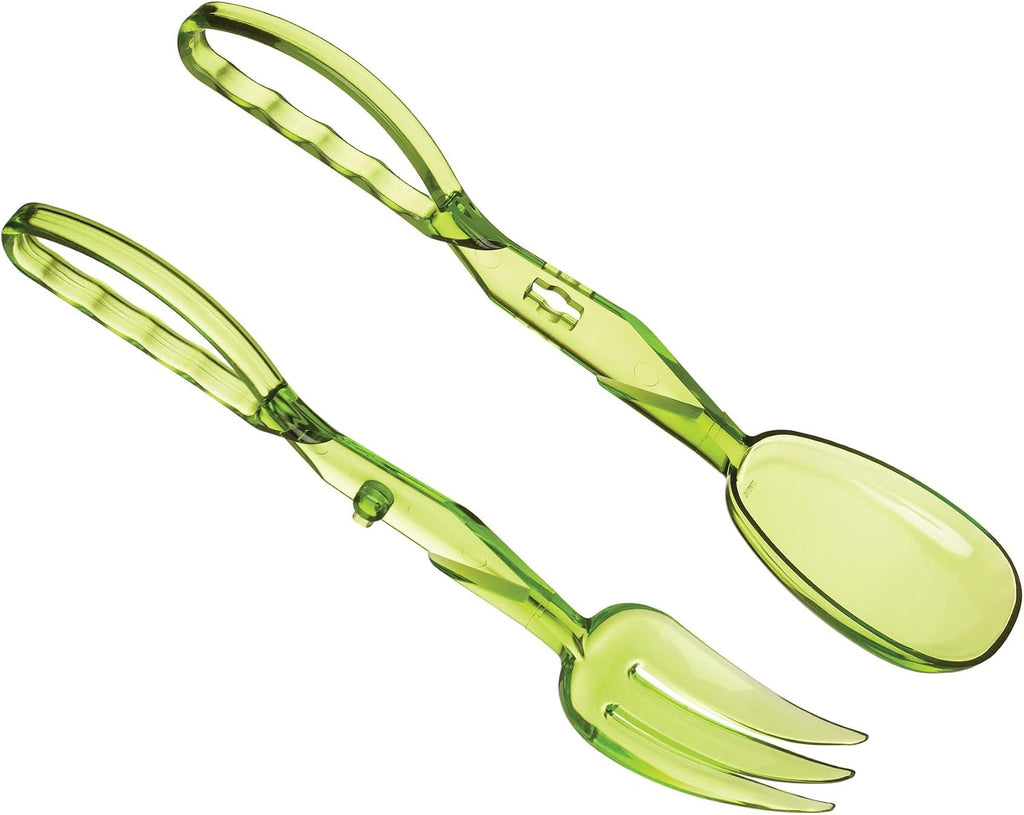 HIC Kitchen Salad Tong  Hinged Design  Detachable Fork and Spoon Green