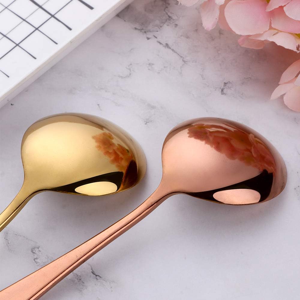 8 Piece Soup Bouillon Cereal Spoon QOBIMOON Stainless Steel Soup Spoons 6.2 Inch Round Bouillon Spoons Mixed Colors