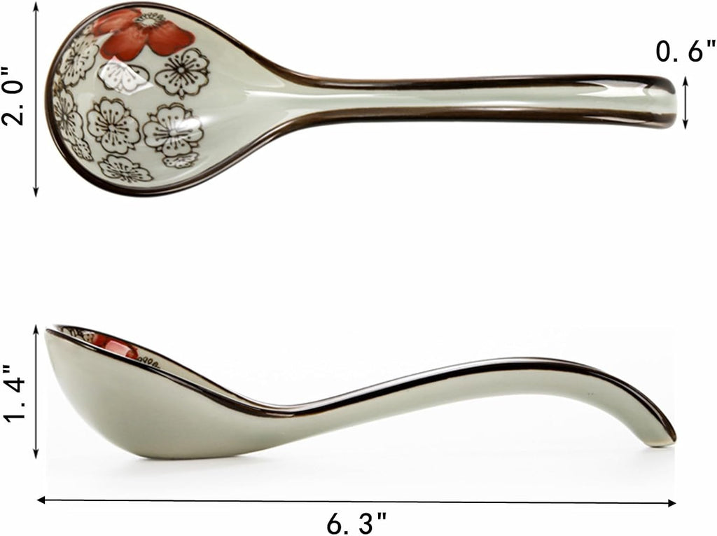 8 Pcs Asian Ceramic Soup Spoons  Japanese Ramen Spoon with Long Curved Handle  Chinese Soup Spoon  Porcelain Tablespoon  Kitchen Serving Spoon for Miso  Noodles  Cereal  Wonton  Dumpling Rice