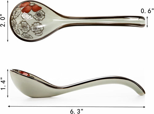 8 Pcs Asian Ceramic Soup Spoons  Japanese Ramen Spoon with Long Curved Handle  Chinese Soup Spoon  Porcelain Tablespoon  Kitchen Serving Spoon for Miso  Noodles  Cereal  Wonton  Dumpling Rice