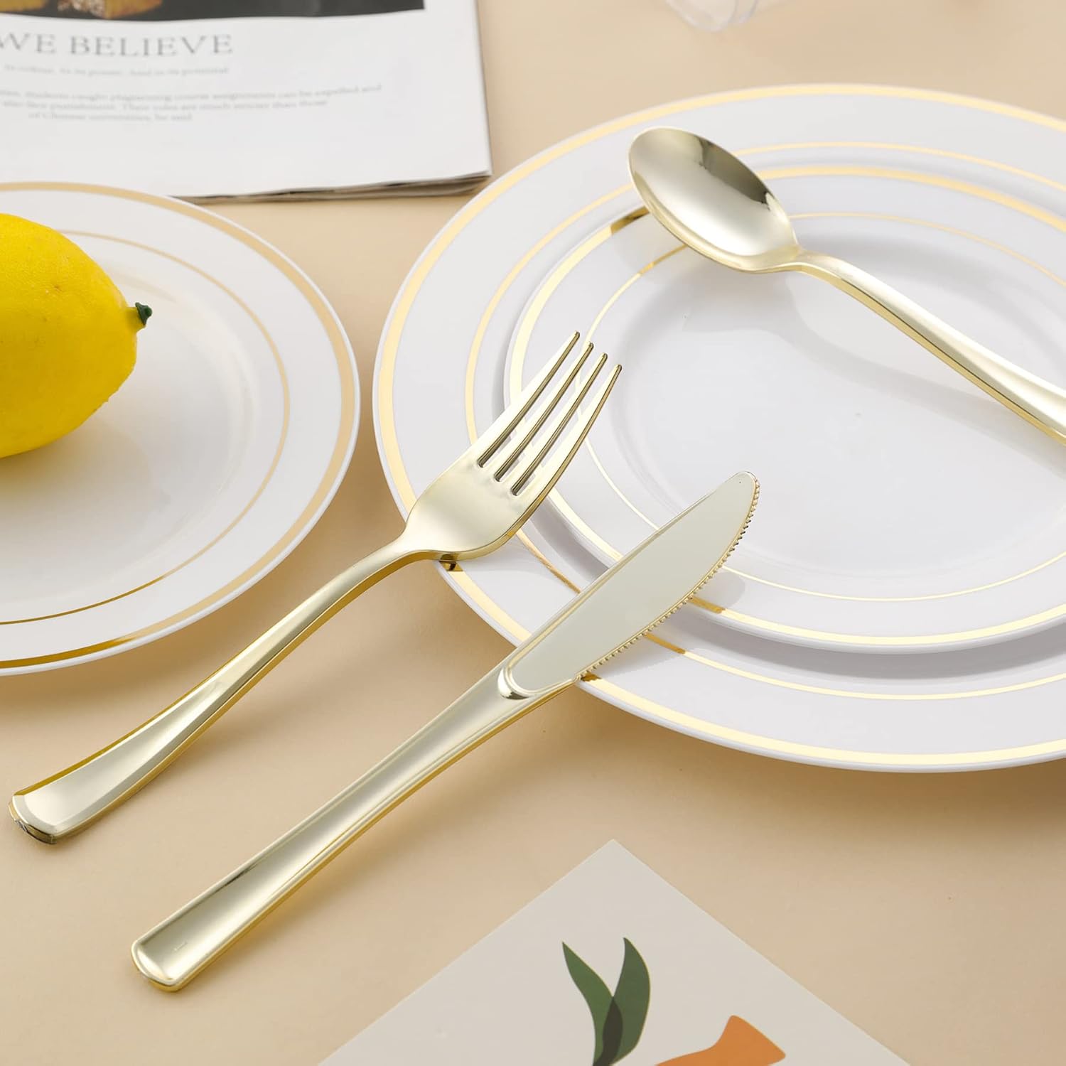 N9R 50PCS Gold Plastic Forks  Solid  Durable and Heavy Duty Plastic Forks Disposable  Perfect Plastic Utensils for Parties  Thanksgiving  Christmas and Daily Use