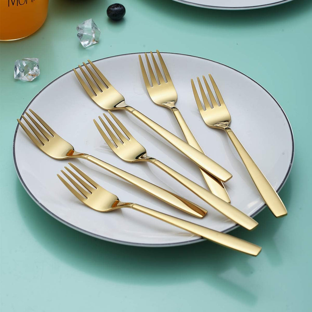 Berglander Gold Tea Fork  Stainless Steel Cake Fork Dessert Fork With Titanium Gold Plating 6.5 Inches Forks Pack of 6