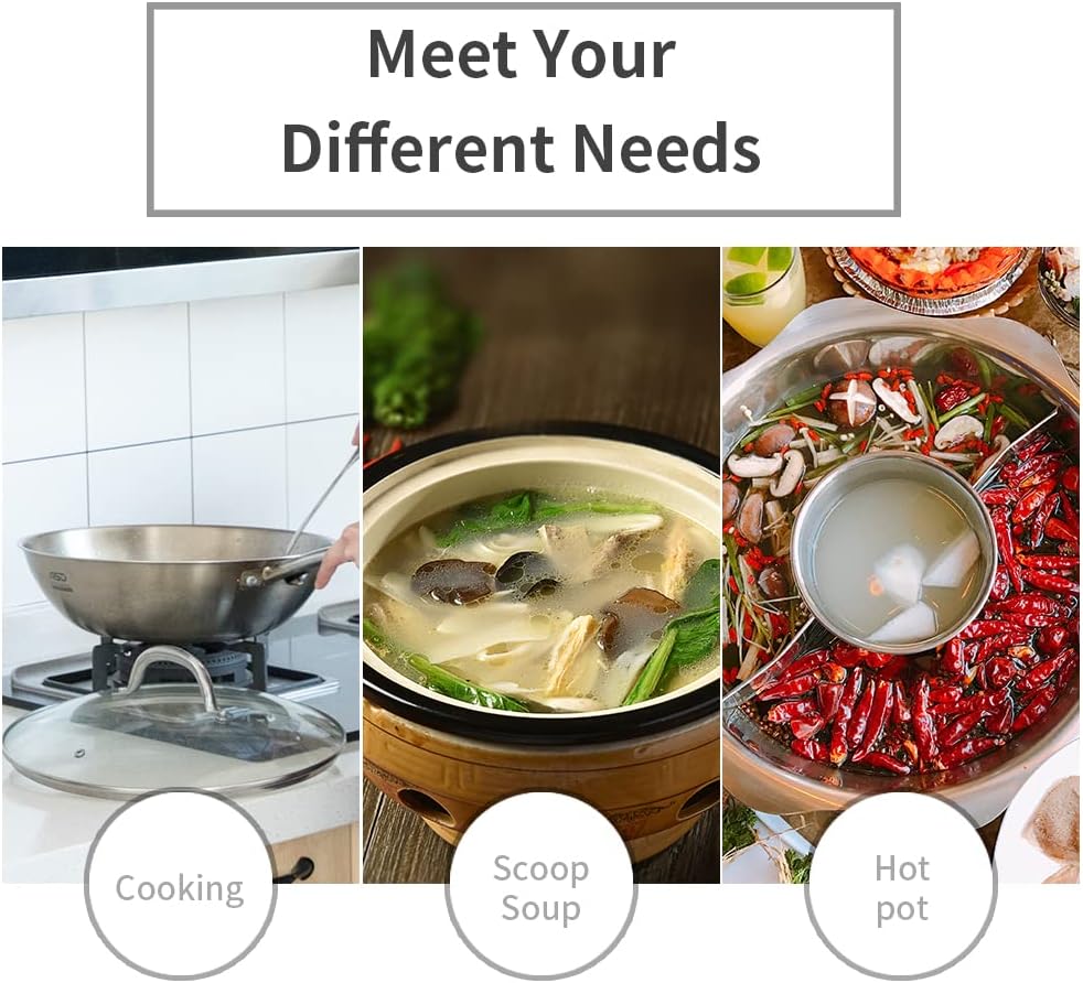 Newness Soup Ladle  [Rustproof  Heat Resistance  Integral Forming] Resilient 304 Stainless Steel Soup Spoon with Vacuum Ergonomic Round Handle  Cooking Spoon for Kitchen  13.7 Inches
