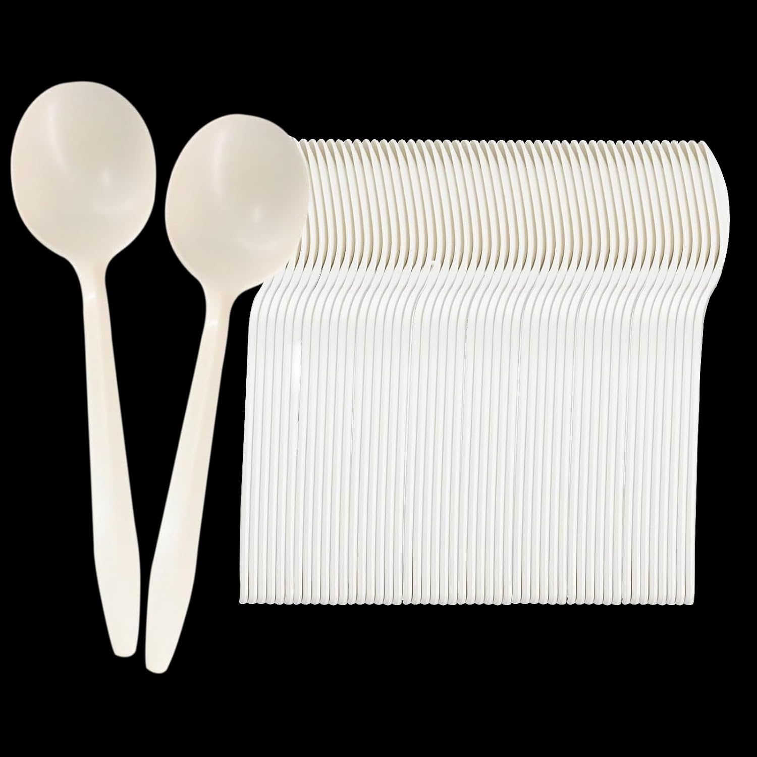 T Legend Eco-Friendly 50 Pack Cornstarch Soup Spoons  Ivory Large Capacity 5.3" Disposable Spoons for Hot Soup Milk Shake Salad etc.