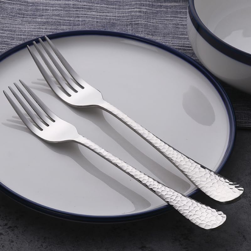 Buyer Star 12 Pieces Hammered Dinner Forks Set  7.9 Inch Stainless Steel Forks Table Forks Flatware Forks  Mirror Finish & Dishwasher Safe Use for Home Kitchen or Restaurant (Silver)