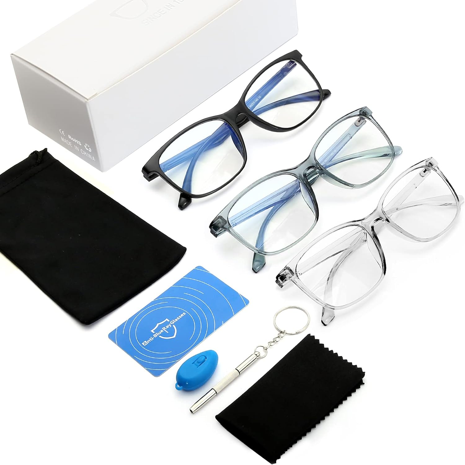 Blue-Light Blocking Glasses for Women Men - 3Pack Computer Reading/Gaming/TV/Phones Glasses Anti Eyestrain & UV Glare