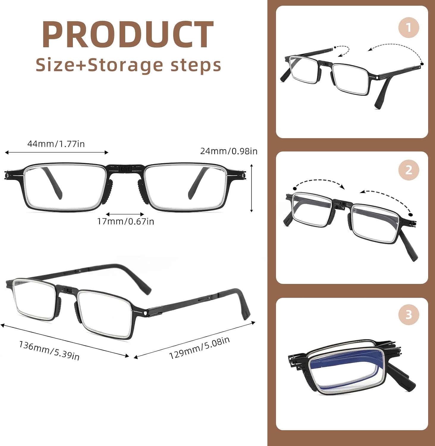 Folding Reading Glasses with Case Lightweight Blue Light Readers for Unisex Upgraded Hinges and Pocket-Size Design