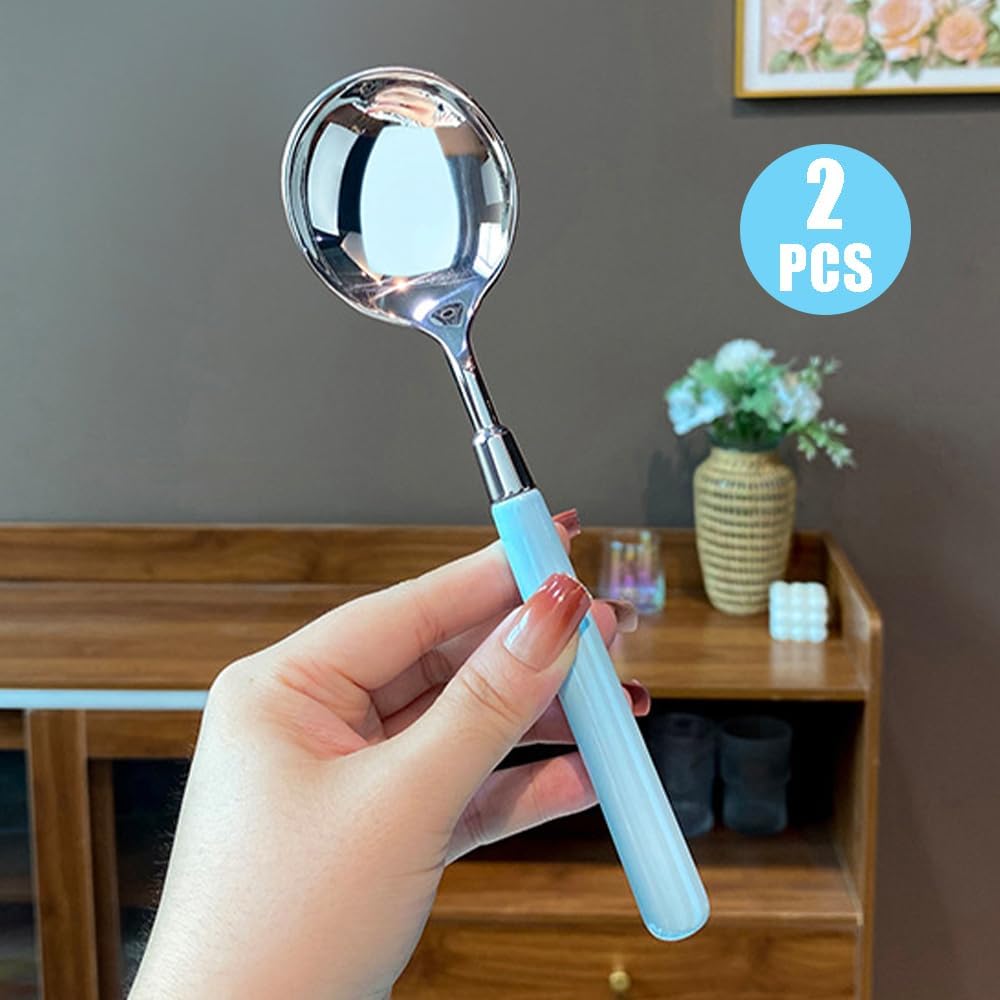 Stainless Steel Soup Spoons Ceramic Handle Spoon  Korean Dessert Spoon Mirror Polishing Cutlery  7.3 Inches