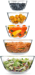 5pc Glass Mixing Bowls Sets (4.65QT  2.80QT  1.64QT  1.16QT  0.85QT)  Glass Nesting Kitchen Thick Bowl for Baking  Cooking Prep  Storage  Large Salad Bowls Sets-Dishwasher Microwave Freezer Safe