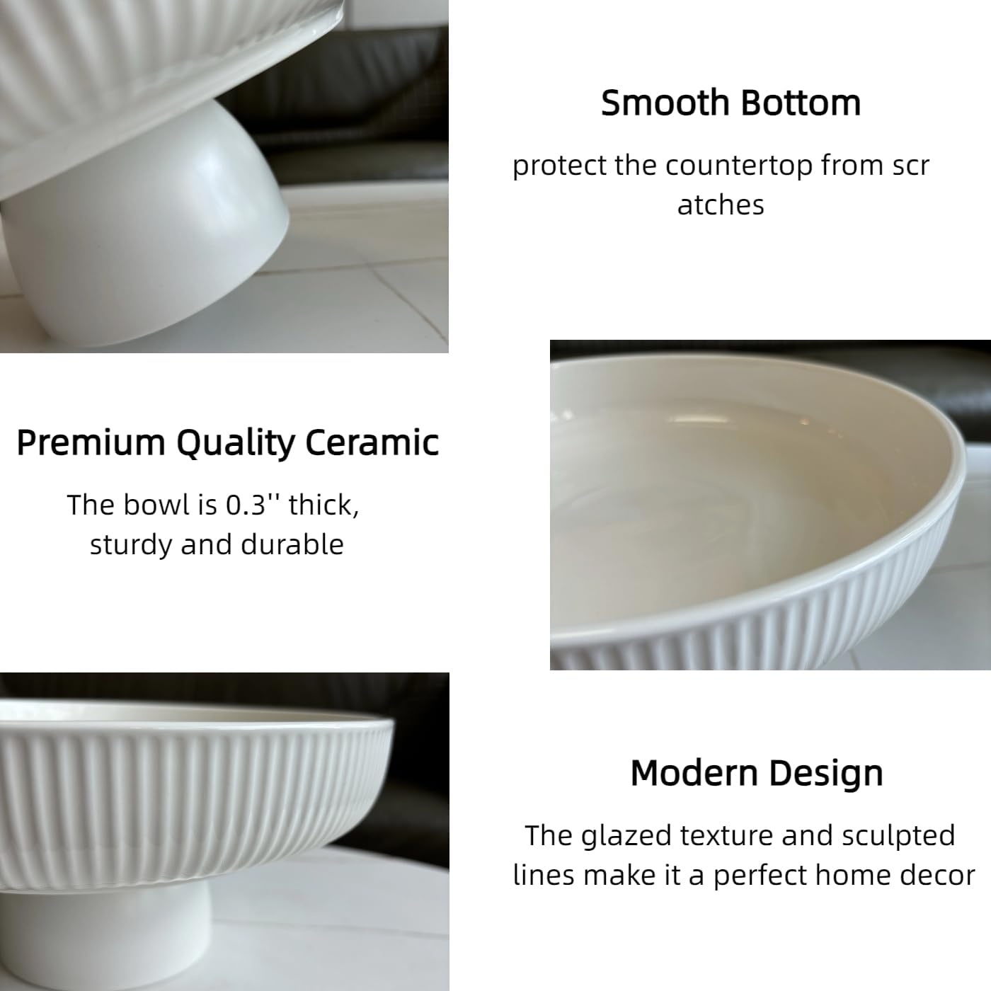Ceramic Fruit Bowl 11" Decorative Bowl  Large Fruit Bowl for Kitchen Counter  Pedestal Bowl  Kitchen Counter Décor  Bread Candy Snacks Organizer  White (5.3 lbs  68oz)
