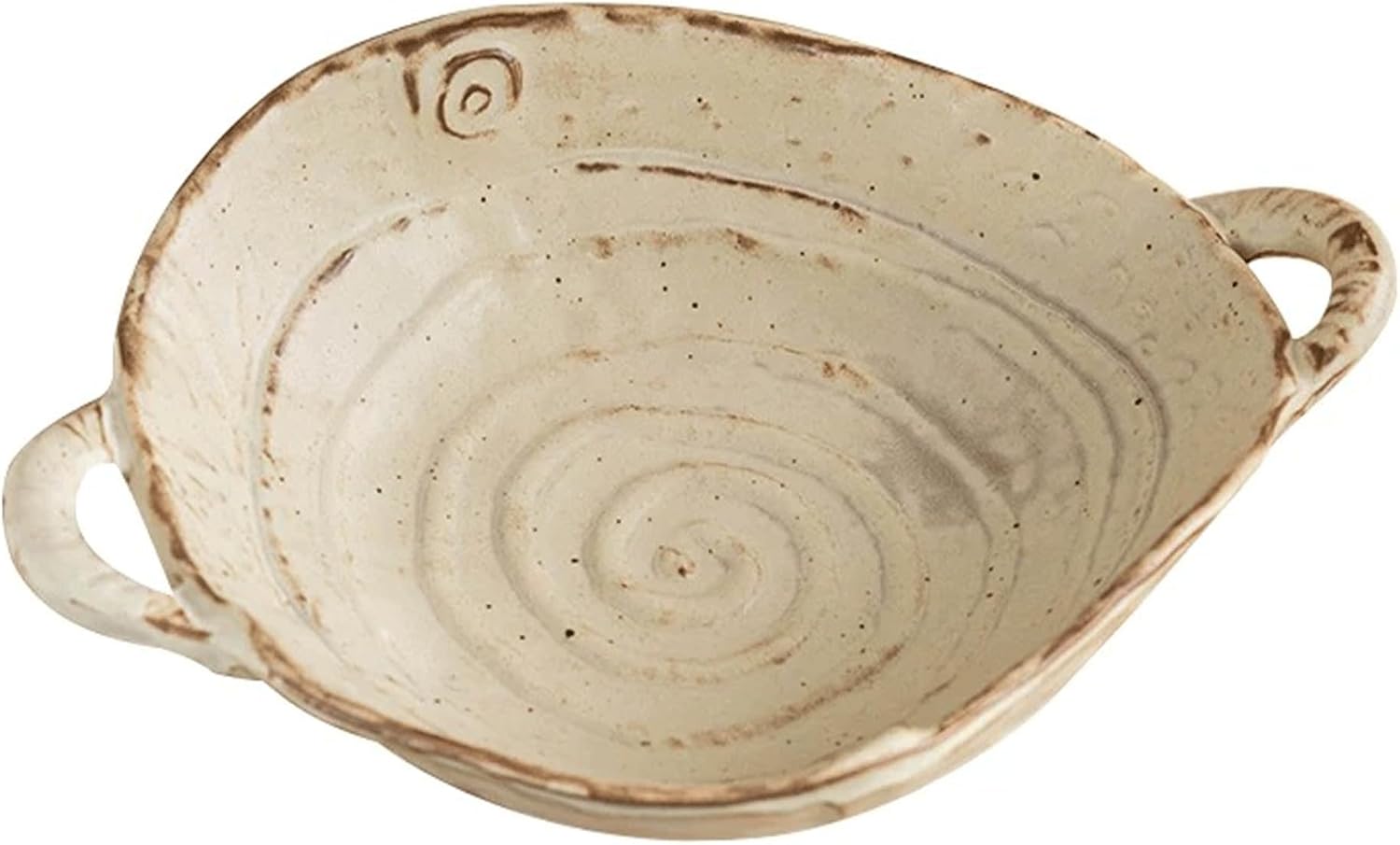 Free-Form Edge Small Ceramic Bowl with Handles  Retro Distressed Style Glazed for Fruit Bowl Salad Bowl Table Centerpiece Decor