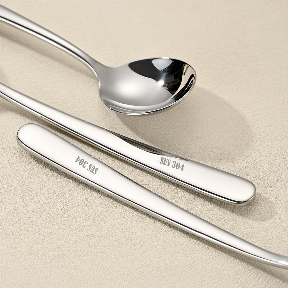 Large Round Soup Spoons Set Set of 4 Premium 18/10 Stainless Steel Spoons with Long Handles 7.8 Inch Elegance Tablespoon Dishwasher Safe Fine Mirror Polished (Silver)