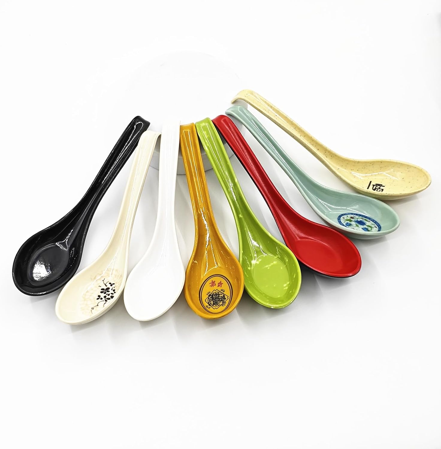 8Pcs Asian Soup Spoons Long Handle with Hook 8 Colors 6.5inch Chinses Soup Spoon for Ramen Wonton Soba Rice Noodle Kitchen Restaurant Party Gift