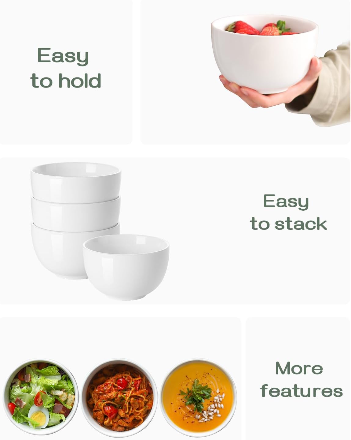 DOWAN 5.8" Deep Soup Bowls & Cereal Bowls - 30 Ounces Large Bowls Set of 4 for Kitchen - White Ceramic Bowls for Cereal  Soup  Oatmeal  Salad  Ramen  Noodle  Rice - Dishwasher & Oven Safe