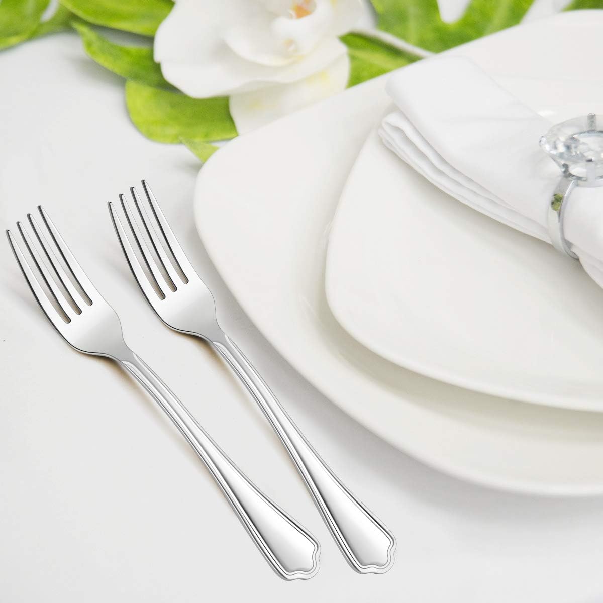 Salad Forks Set of 12  E-far 6.7 Inch Stainless Steel Dessert Forks for Home  Kitchen or Restaurant  Non-toxic & Mirror Polished  Scalloped Edge & Dishwasher Safe
