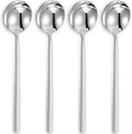 KEAWELL Premium Korean Soup Spoons with Long Handles  Set of 4  18/10 Stainless Steel  Dishwasher Safe (Plain)