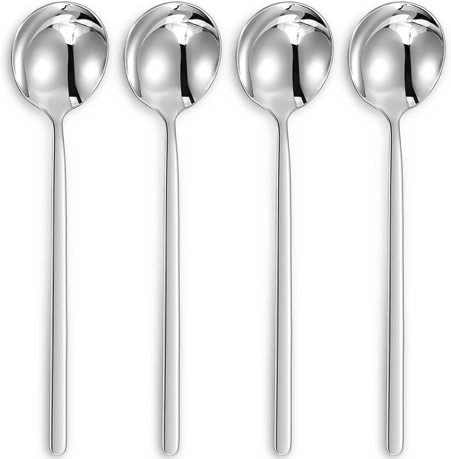KEAWELL Premium Korean Soup Spoons with Long Handles  Set of 4  18/10 Stainless Steel  Dishwasher Safe (Plain)