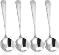 Hammered Spoons  4 Pcs Stainless Steel Soup Spoons Set Teaspoons Fine Dessert Spoon with Round Edge Table Dinner Spoon  Mirror Polished  Elegant Design  Dishwasher Safe (6.4 Inches)