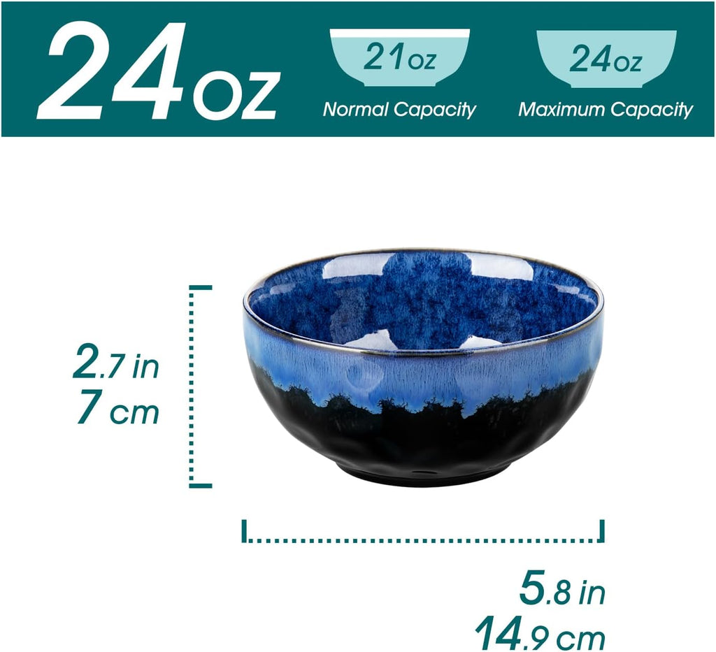 vancasso Starry 24oz Bowls for Soup  Ceramic Soup Bowls Set of 4  Blue Cereal Bowls Set for Kitchen  Salad Bowls Set  Pasta Oatmeal Bowls  Lead-free  Dishwasher & Microwave Oven Safe  Blue