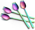 YFWOOD Sporks  4-pack 18/10 Stainless Steel Sporks 7.4 Inches Long Handle Dessert Spoons Ice Cream Spoons Salad Forks Flatware Set Reusable Fruit Appetizer Dessert Forks for Household Use or Camping