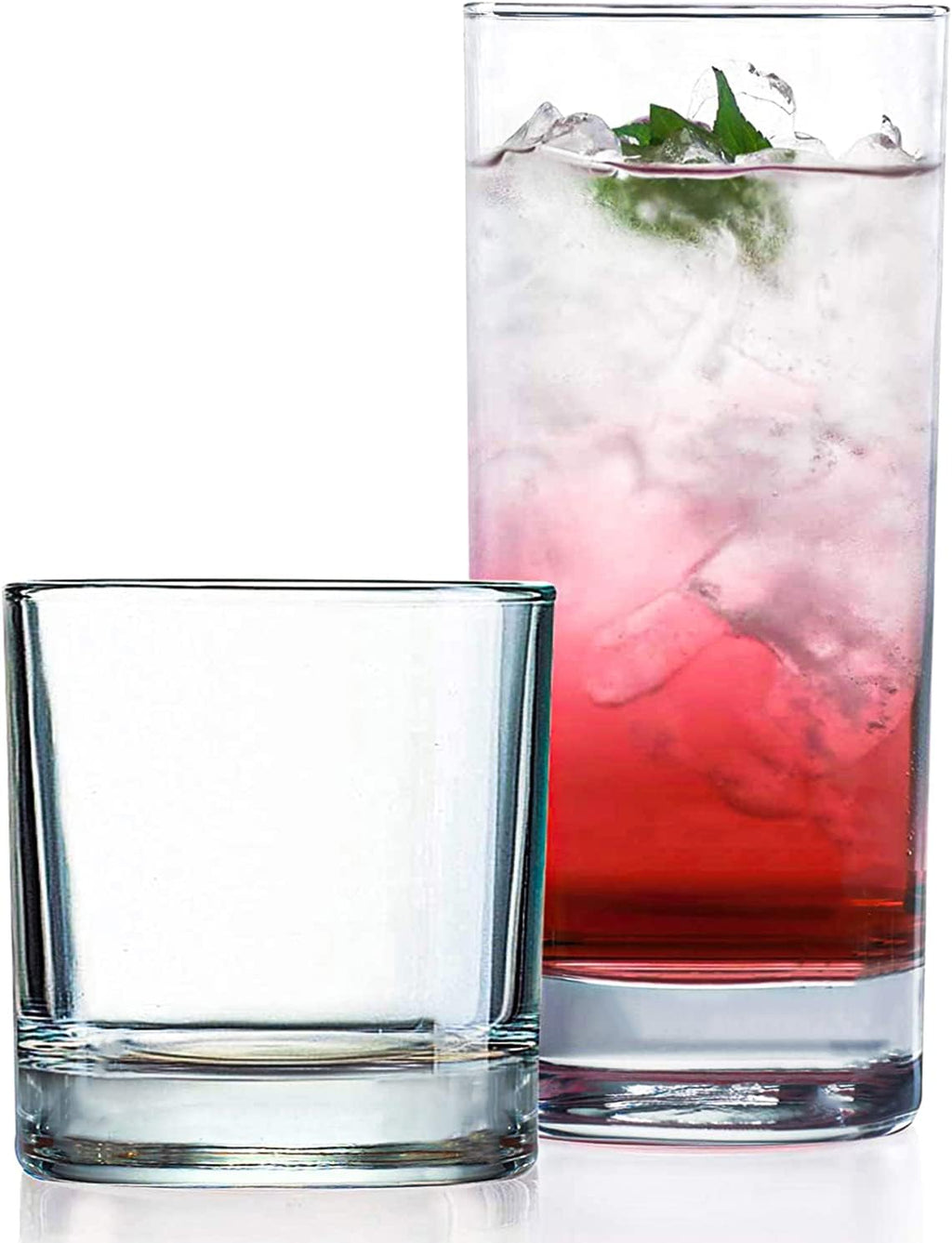Everyday Drinking Glasses Set of 8 Drinkware Hurricane Glasses  Kitchen Glasses for Cocktail  Iced Coffee  Beer  Ice Tea  Wine  Whiskey  Water  4 Tall Glass Cups & 4 Short Dof Drinking