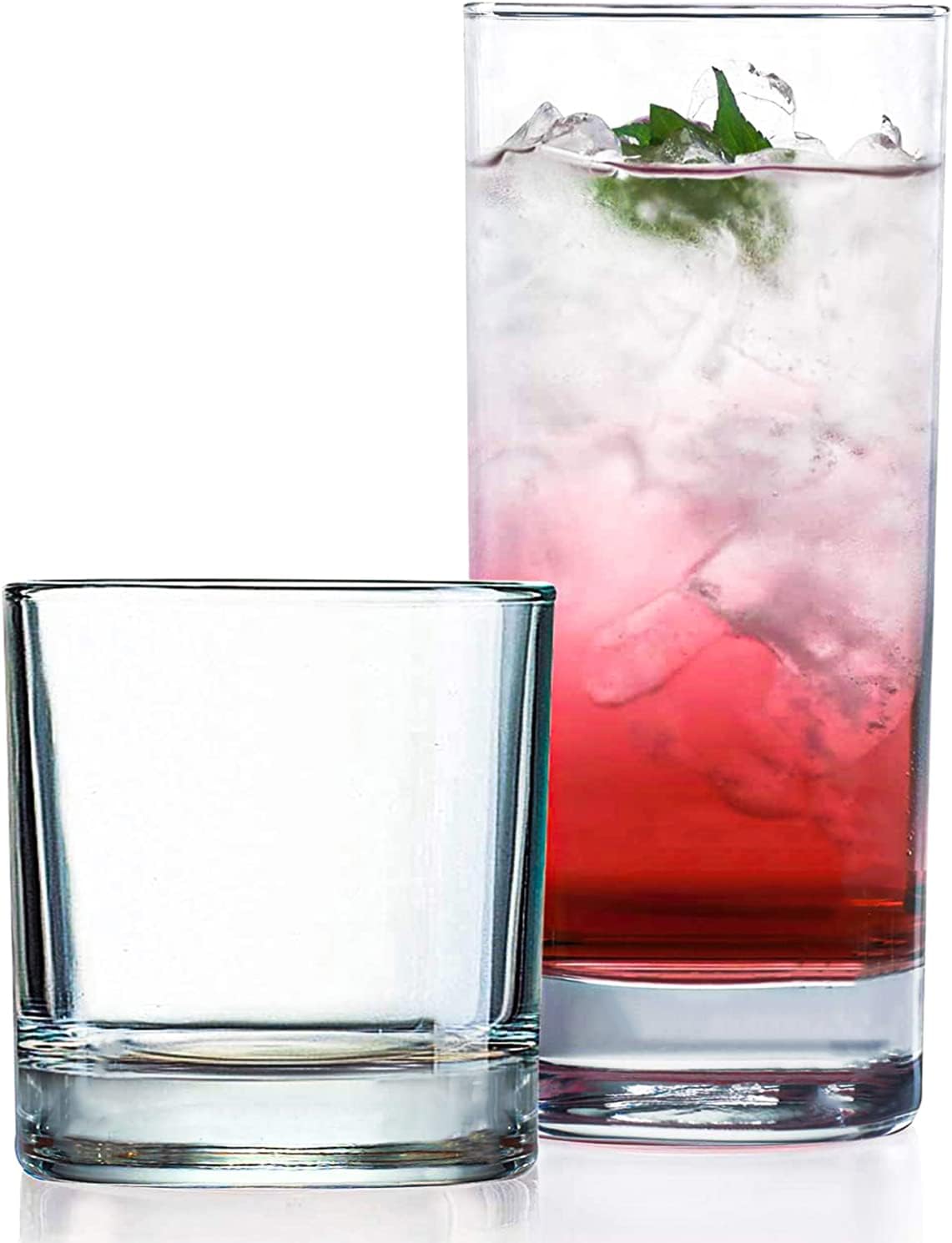 Everyday Drinking Glasses Set of 8 Drinkware Hurricane Glasses  Kitchen Glasses for Cocktail  Iced Coffee  Beer  Ice Tea  Wine  Whiskey  Water  4 Tall Glass Cups & 4 Short Dof Drinking