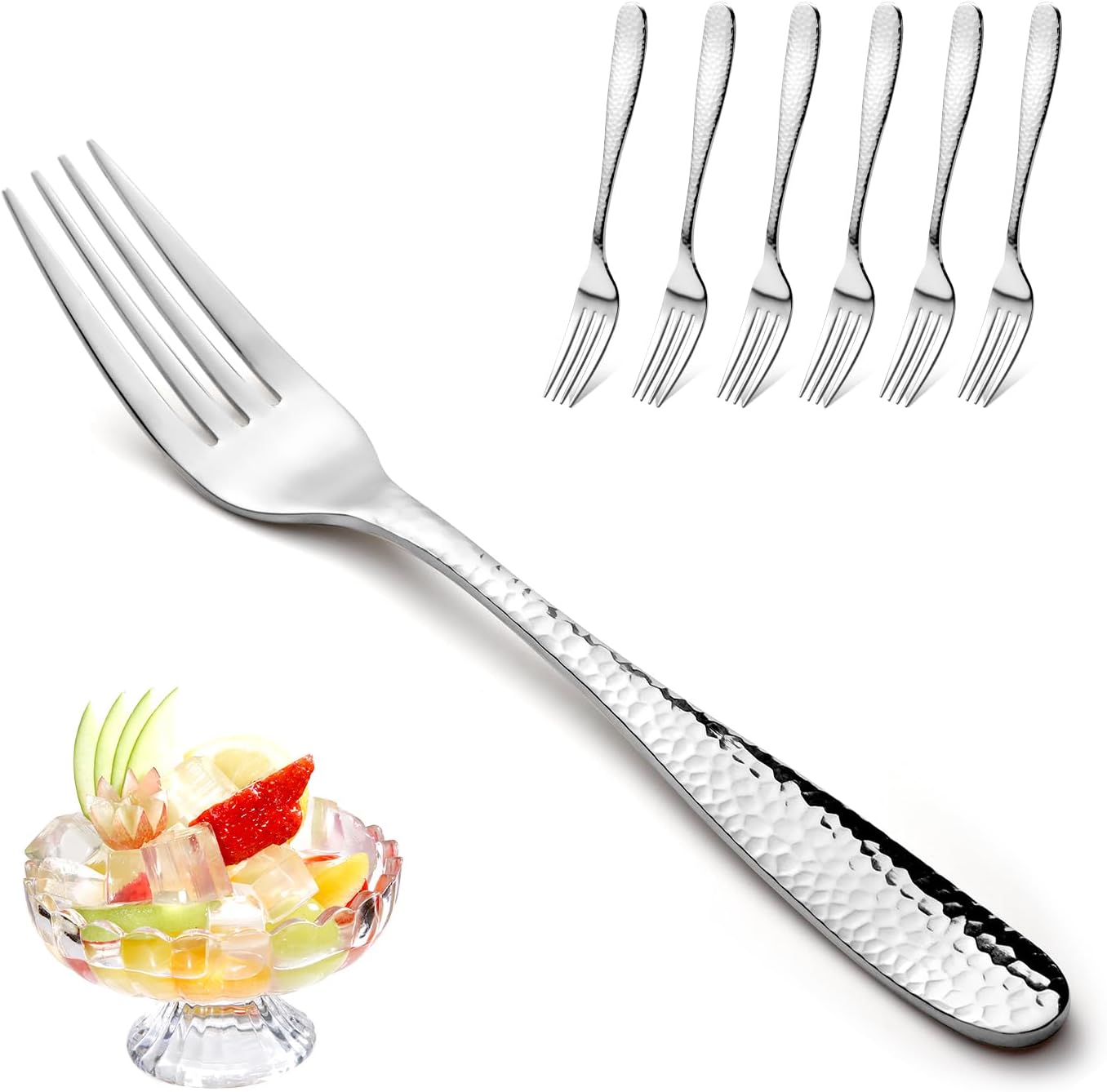 Dessert & Salad Forks 6 PCS-18/10 Premium Stainless Steel Heavy-Duty Small Forks Set for Cake  Fruit & Appetizers  Mirror-Polished  Dishwasher Safe