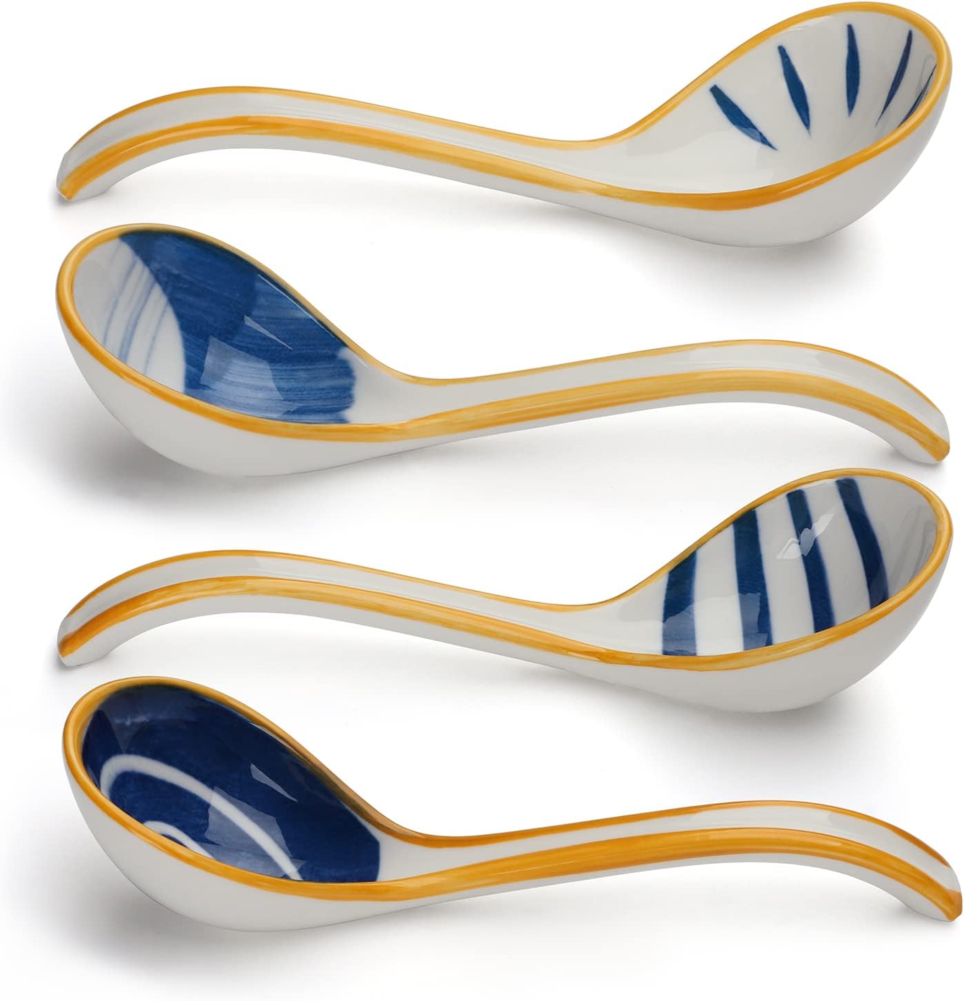 Ceramic Soup Spoons Set of 4 Porcelain Japanese Soup Spoon Long Handle Asian Soup Spoon Sets for Pho Ramen Noodles Wonton Dumpling Rice (Model 1#)