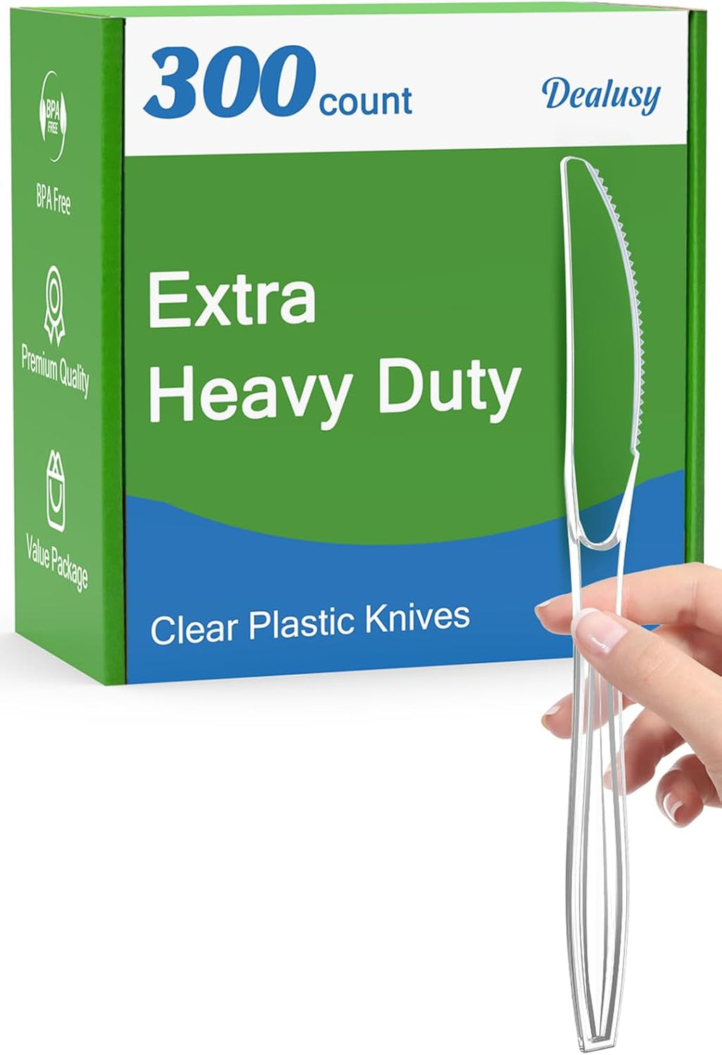 300 Count Extra Heavy Duty Clear Plastic Knives Disposable  BPA-Free  Heat Resistant  Solid and Durable Disposable Knives Bulk  Premium Plastic Knives heavy duty for Party Supply