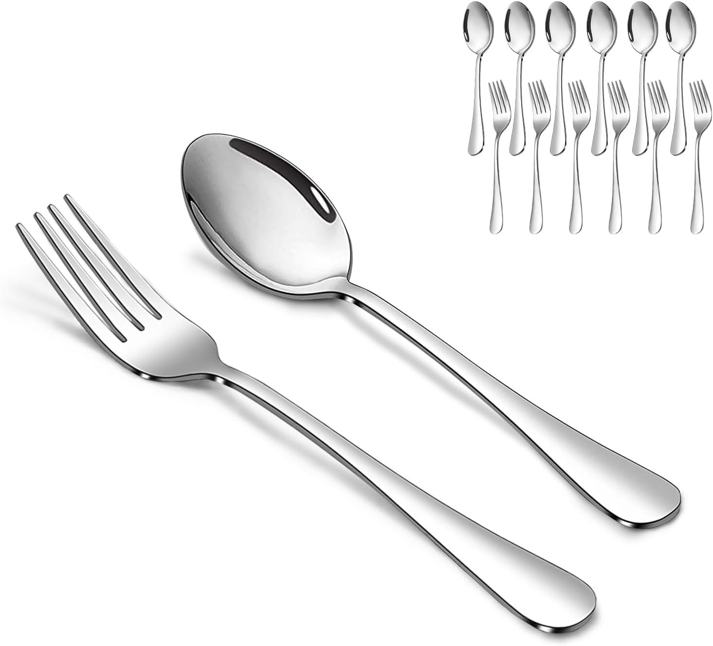 Forks and Spoons Set  6PCS 6.7" Salad Forks and 6PCS 6.7" Soup Spoons  Stainless Steel Silverware set of 12  Mirror Polished & Dishwasher Safe
