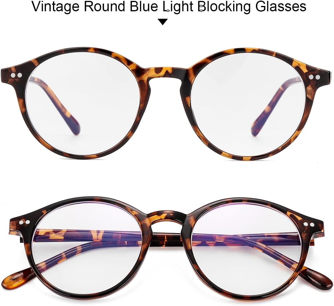 Gleyemor Blue Light Glasses for Men Women  Vintage Round Frame Computer Eyeglasses