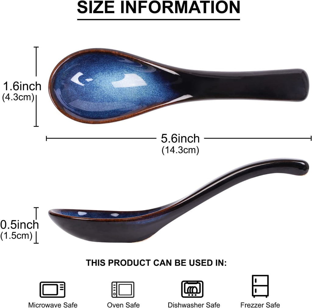Asian Soup Spoon Set  Blue Japanese Soup Spoon Ceramic Chinese Soup Spoons Ramen Spoon Retro Porcelain Spoon Rice Spoons For Cereal Stews Ramen Pho Wonton Dumpling Miso  2pcs