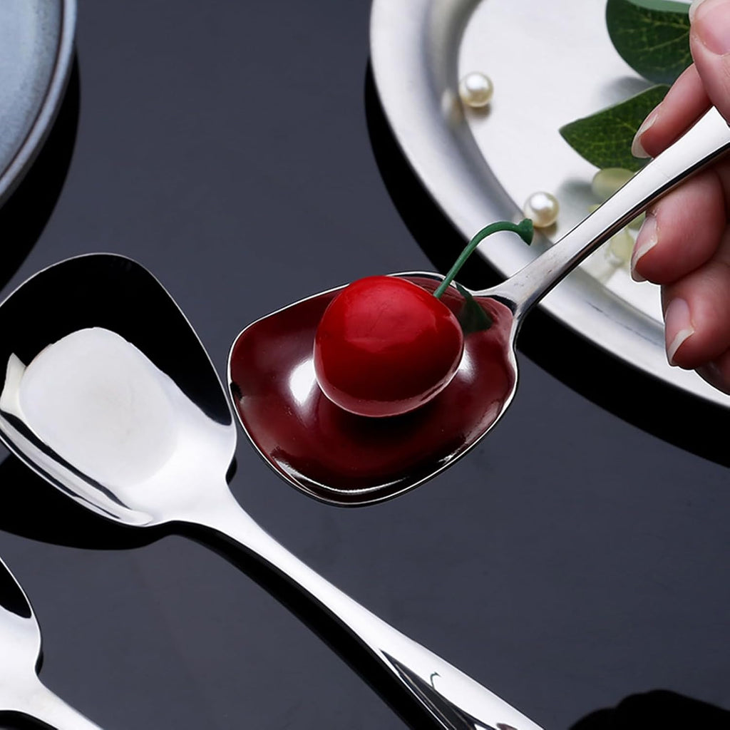 Square Head Soup Spoons  Korean Style Thick Heavy Square Dessert Spoon Long Handled Stainless Steel Soup Spoons Table Spoons Flat Square Spoon Set of 4 7 Inches.
