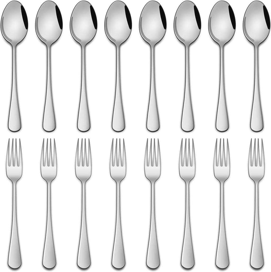 Salad Forks And Teaspoon 6.7 Inches Stainless Steel Dessert Spoons And Forks Set Of 16 Dishwasher Safe Silverware Fork And Spoon For Home Restaurant