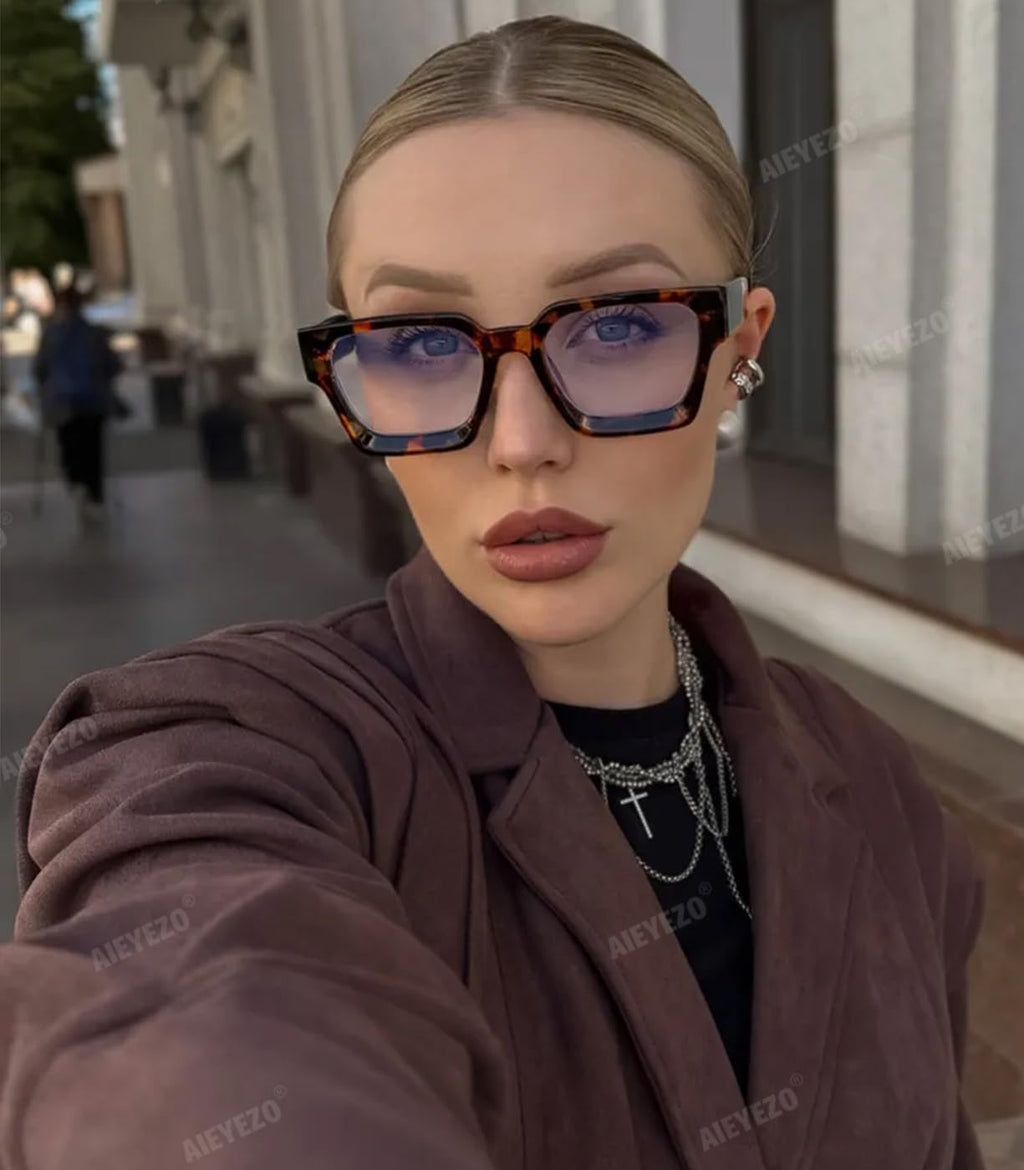 AIEYEZO Square Thick Frame Glasses for Women Men Fashion Blue Light Glasses Trendy Chic Computer Eyeglasses