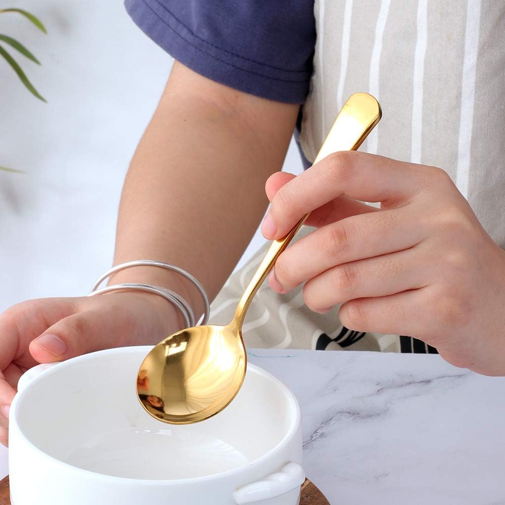 8 Piece Soup Bouillon Cereal Spoon QOBIMOON Stainless Steel Soup Spoons 6.2 Inch Round Bouillon Spoons Mixed Colors