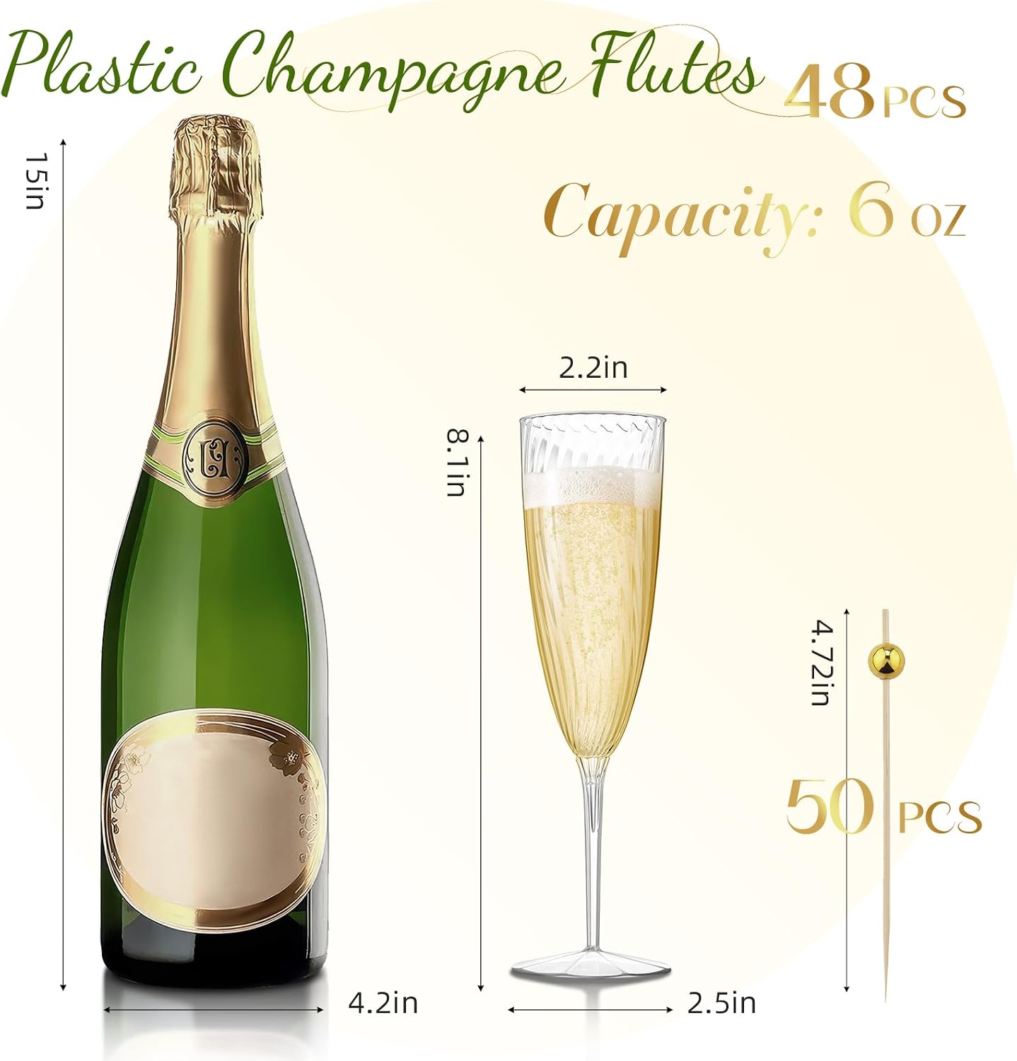 48 PCS Plastic Champagne Flutes Disposable  6 Oz Clear Plastic Champagne Glasses Reusable Wine Cocktail Cups for Weddings Parties Drinking Toasting Home Daily Life (Clear)