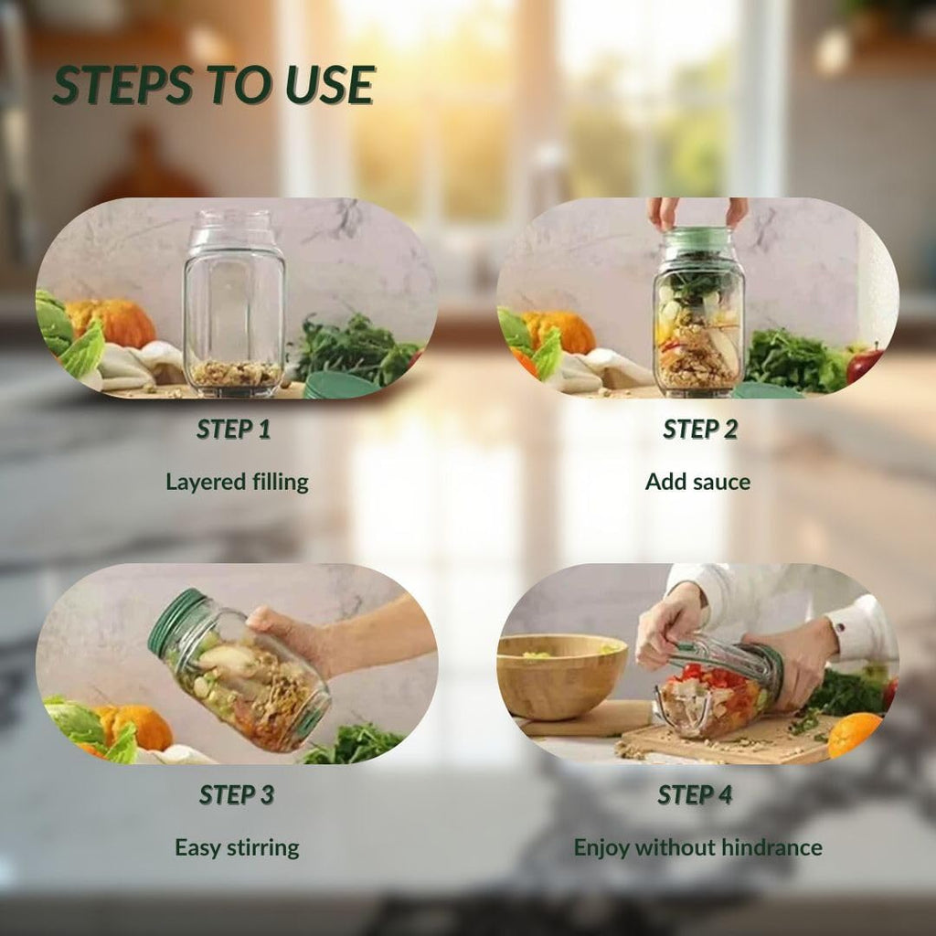 6-in-1 Salad Lunch Kit with Side-Opening Jar – Leakproof BPA-Free Container with Dressing Cup  Reusable Fork & Spoon for Healthy Lunches On-the-Go
