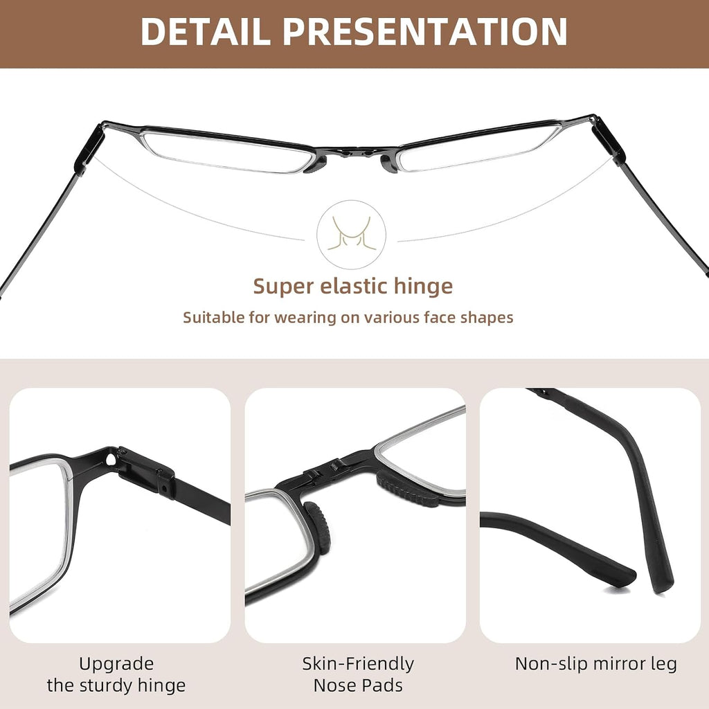 Folding Reading Glasses with Case Lightweight Blue Light Readers for Unisex Upgraded Hinges and Pocket-Size Design