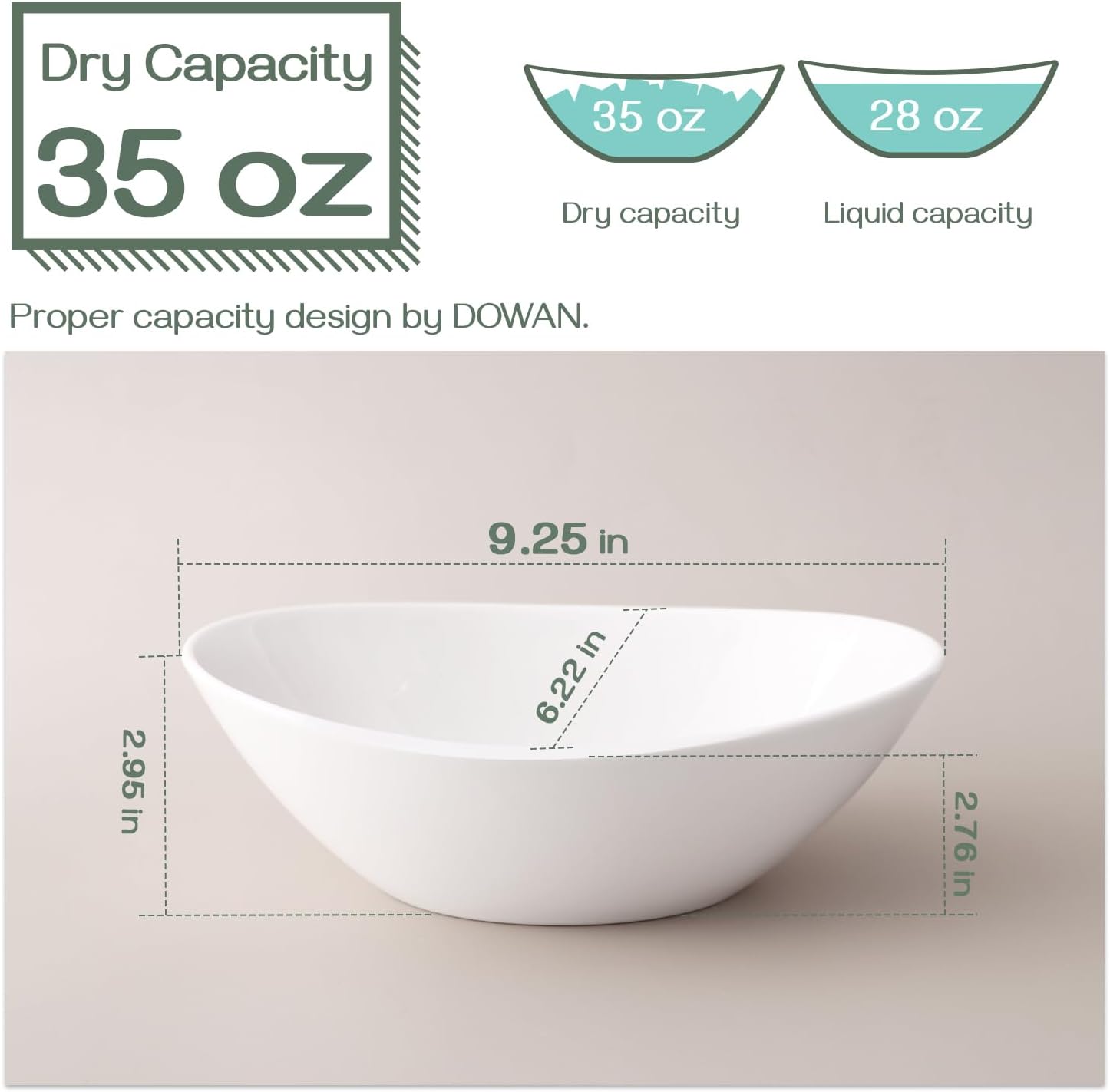 DOWAN 9.25" Serving Bowls  Large Oval Serving Dishes for Wedding and Dinner Parties  35 Oz for Salad  Side Dishes  Pasta  Oval Shape  Microwave & Dishwasher Safe  Set of 4  Soft White