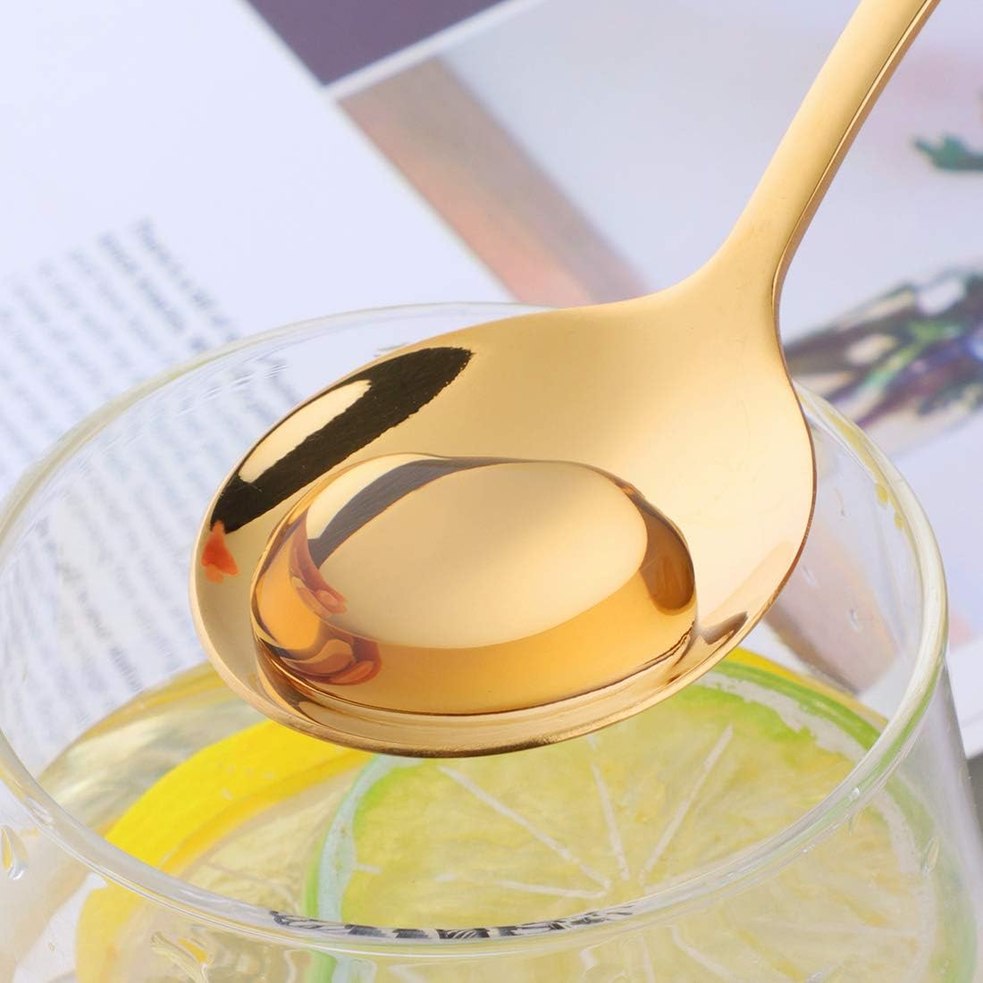 Buyer Star Bouillon Spoon Sets  7-Inch Round Soup Spoons  Stainless Steel Finished Table Dinner Spoons